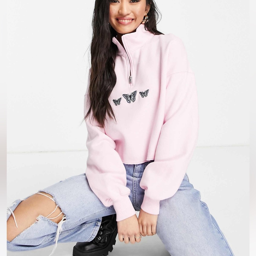 Hollister Light Pink Butterfly Cropped Hoodie